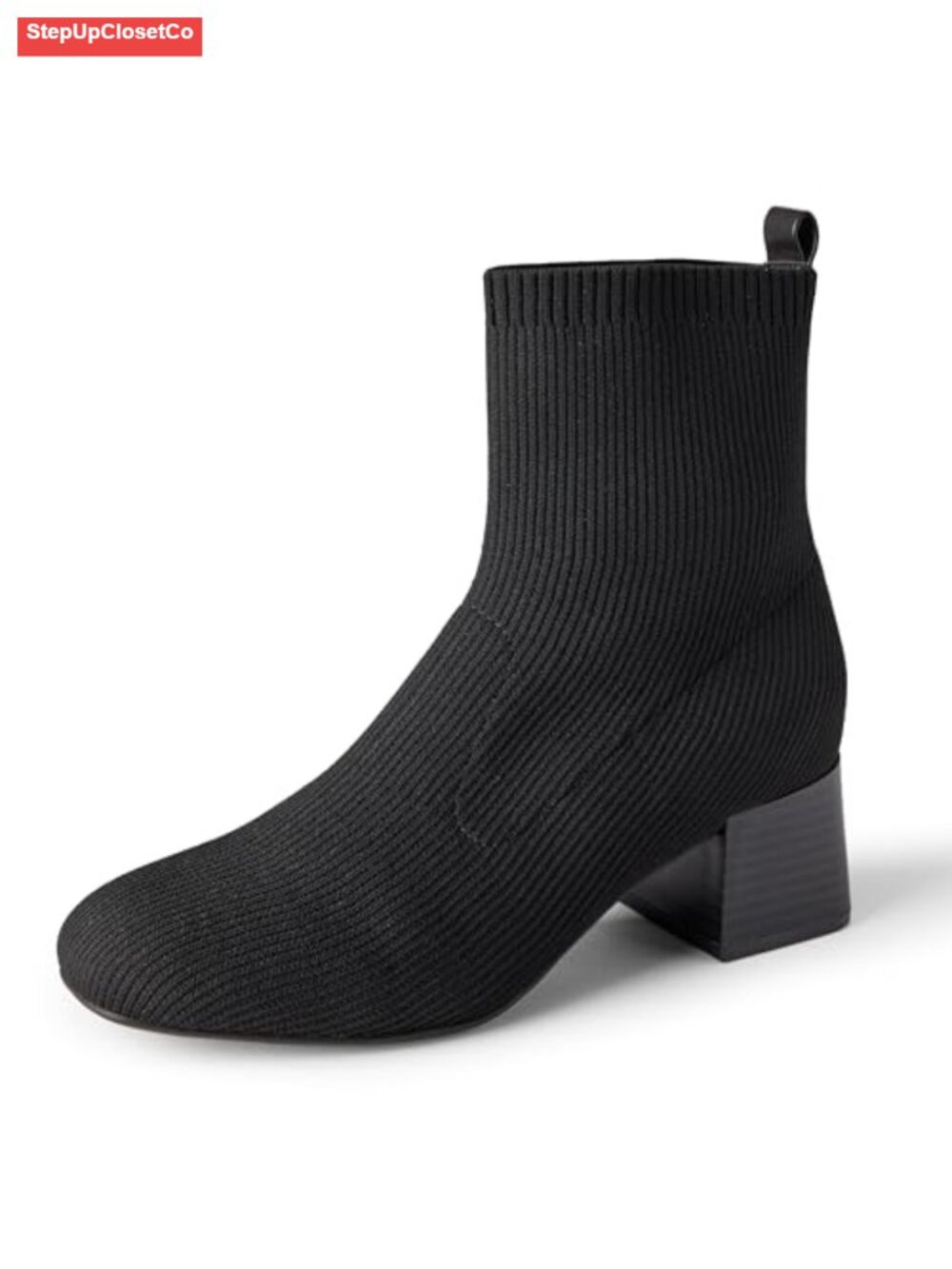 Women's Knit Stretch Block Heel Ankle Boots with Memory Foam Insole